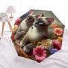 1pc Cat Floral Decor Automatic Folding Umbrella - 8-Rib Durable Iron Frame, Compact Portable for Daily Travel yy251205001