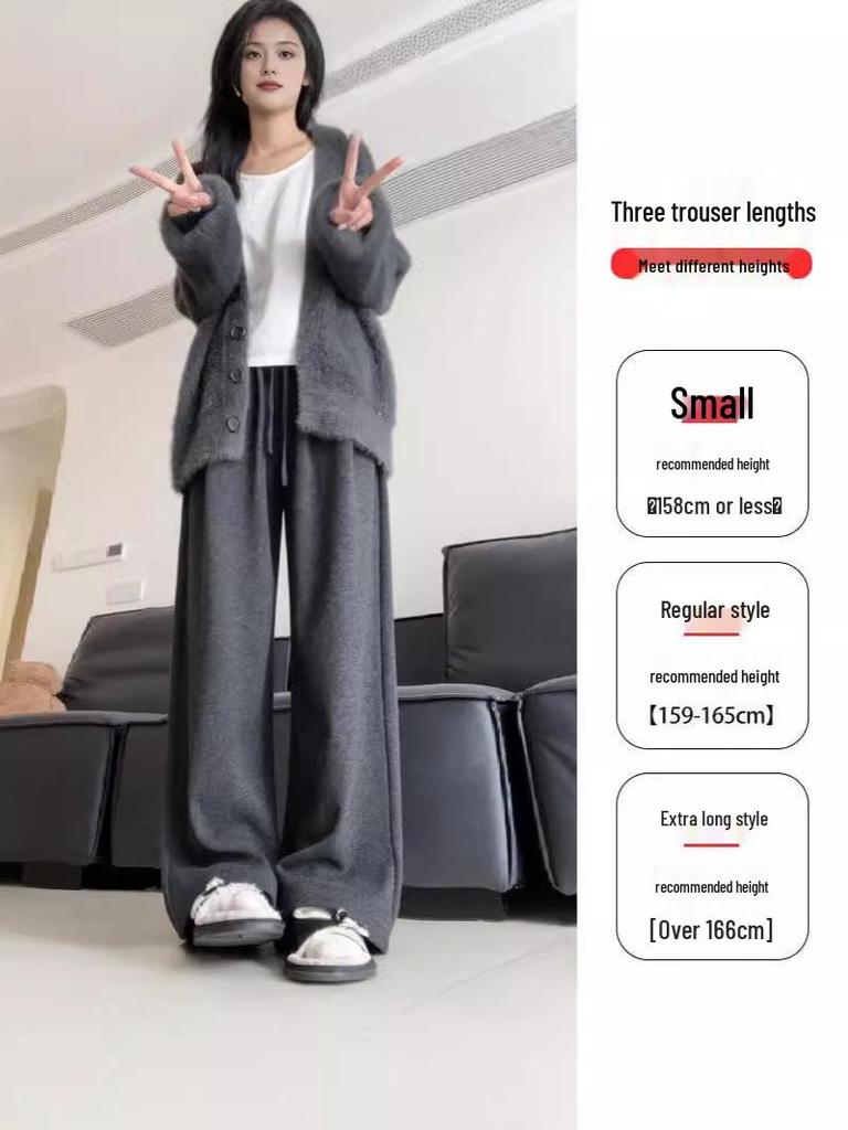 Plus Size Women's Gray High Waist Wide-Leg Pants - Spring/Summer Casual Draped Trousers