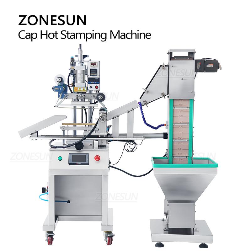 ZONESUN ZS-819R2A Automatic Sheet Feed Heat Press Machine Bottle Cap Hot Foil Stamping Machine With Cap Feeder