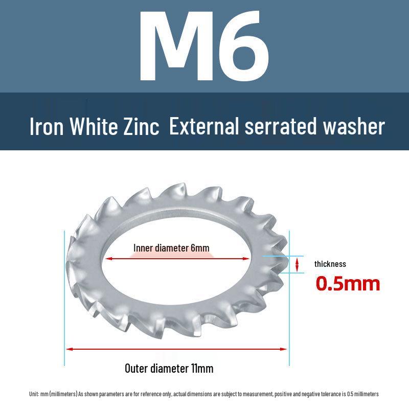 Yigu Yigu Uhlíková ocel Bílý zinek Vroubkovaná pojistná podložka M3-M30, Proti uvolnění, Proti sklouznutí