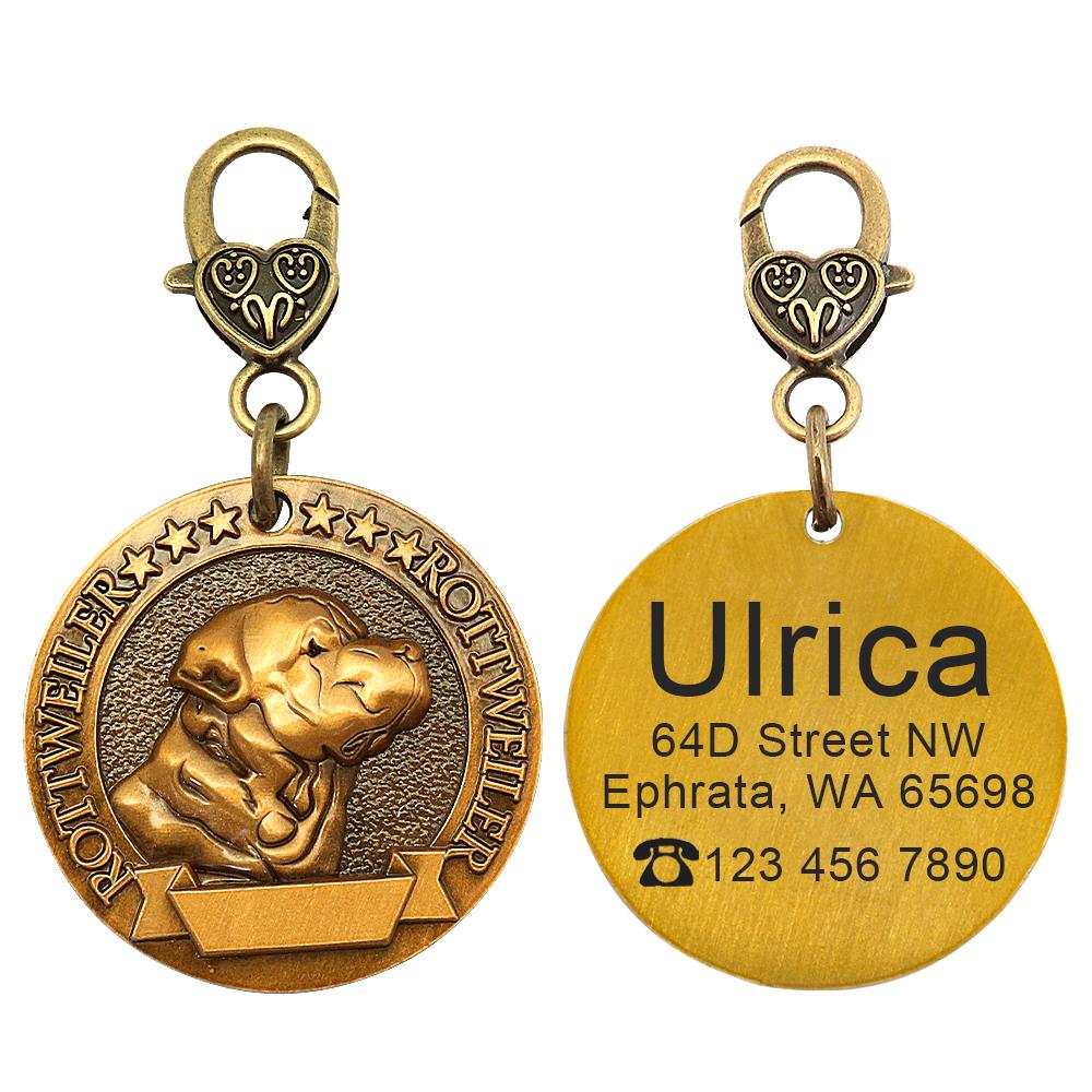 Personalisierter Hundemarke Kostenlos Gravieren Hunderasse Namensschild Anti-Verlust Haustierhalsband Anhänger Für Pitbull Bulldog Kupfer Halsbandmarken