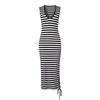 Sexy Striped Sleeveless Mesh Dress Slim Fit Deep V Neck Party Daily Wear
