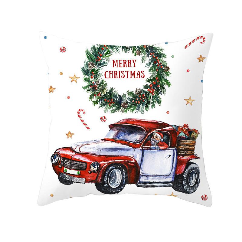 Red Car Christmas Tree Santa Cushion Cover Christmas Pillowcase Home Sofa Chair Bed Pillowcase