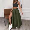 2 Piece Set Women Stylish Solid Round Neck Sleeveless High Waist Vest Slim Top Loose With Pockets Zipper Long Skirt Sets Spring Summer 2024 New