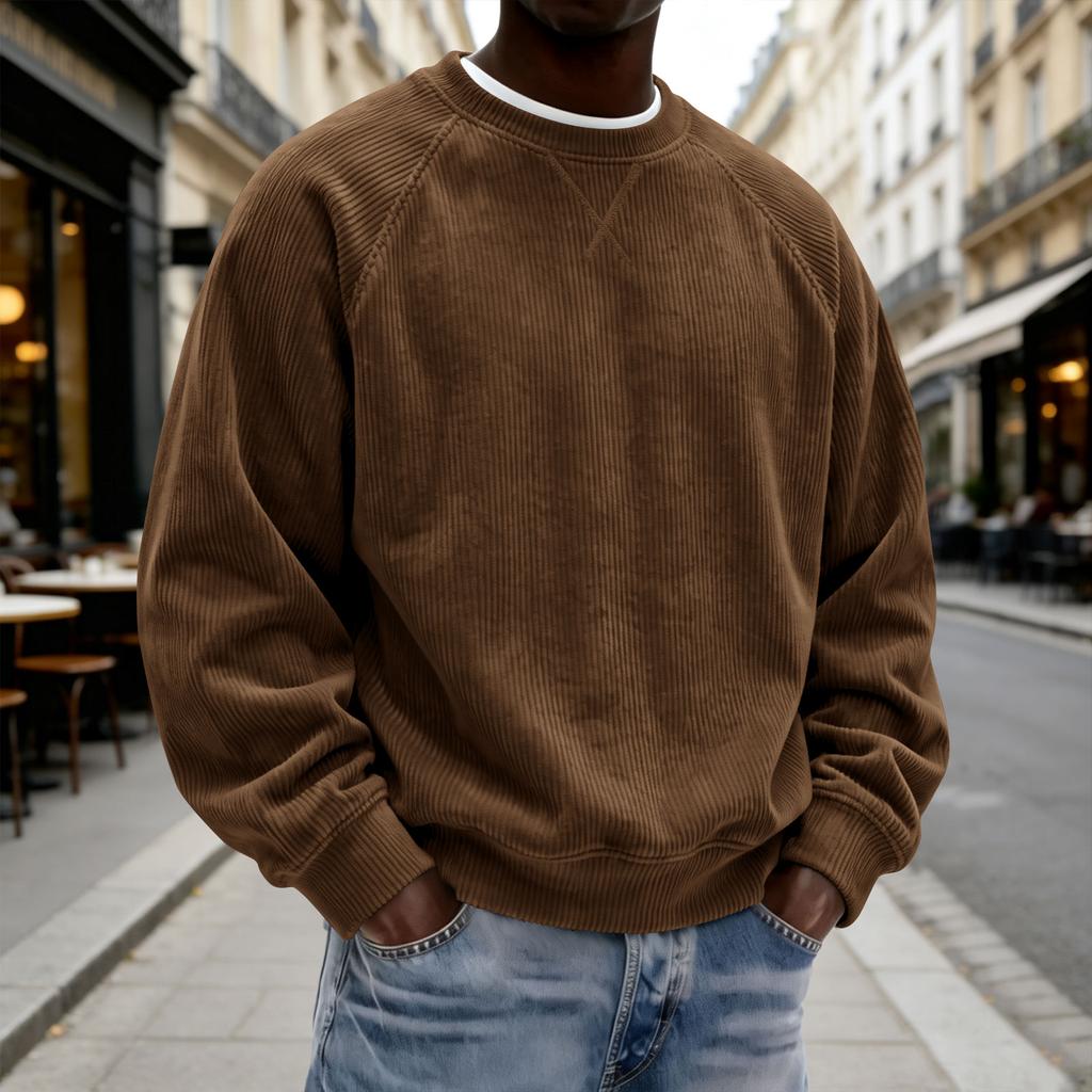 Men's Casual Corduroy Crewneck Sweatshirt Long Sleeve Pullover for Spring and Fall