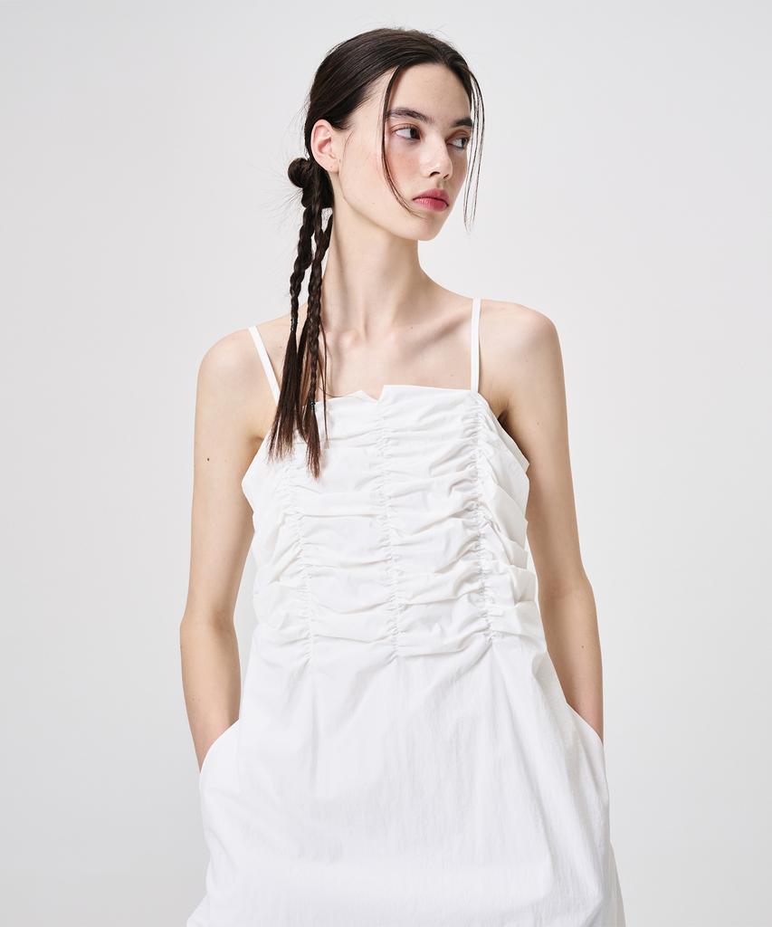 Etmont Slip Heart Neck Shirring Dress, White