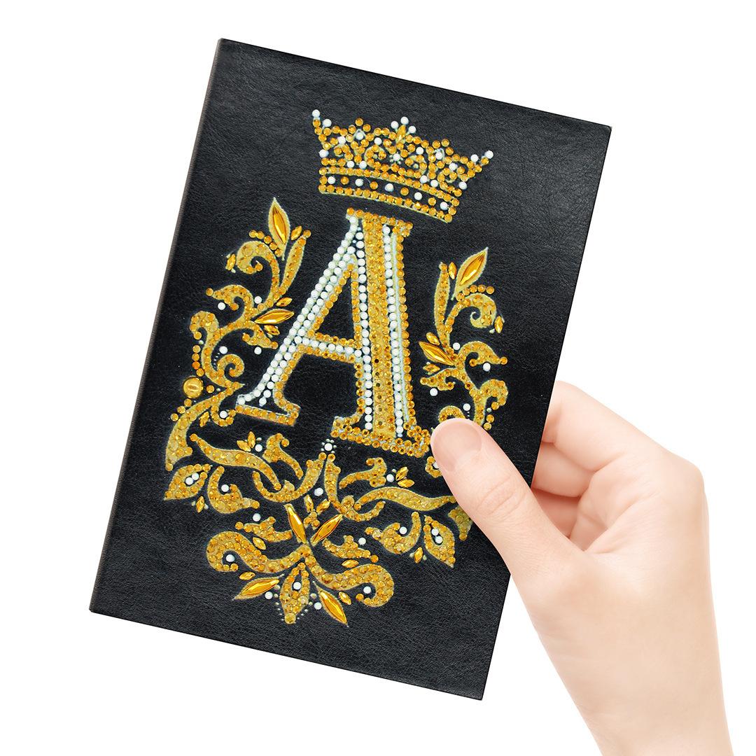 Diy New Diamond Painting Notebook A5 Handbook, Bright Diamond Special-Shaped Diamond Letter A Crown Book (as the picture,HM016)