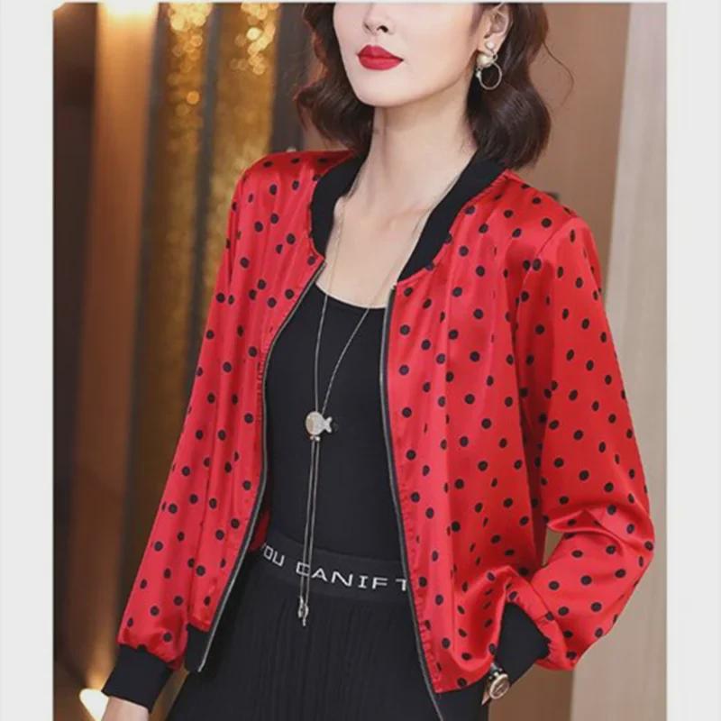 Giacca in Chiffon Lavorato a Maglia con Pois Rossi - Manica Lunga da Donna, Leggera, Protezione Solare per Primavera e Autunno