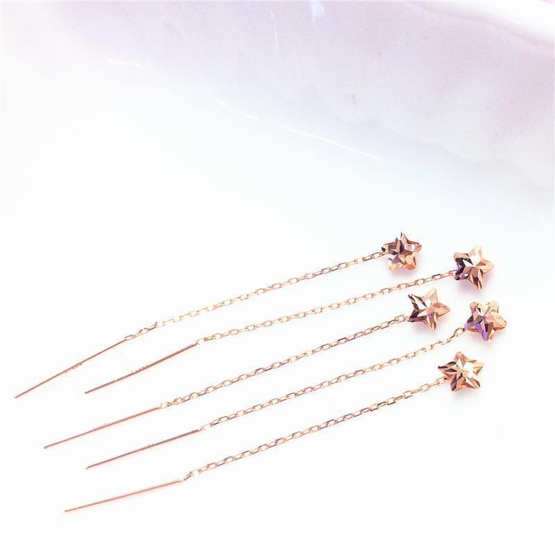 Exquisite Purple Gold-Plated Rose Gold Pentagram Earrings, Elegant Temperament, Personality, Versatile Fashion, Korean Version Of Colored Gold Earring
