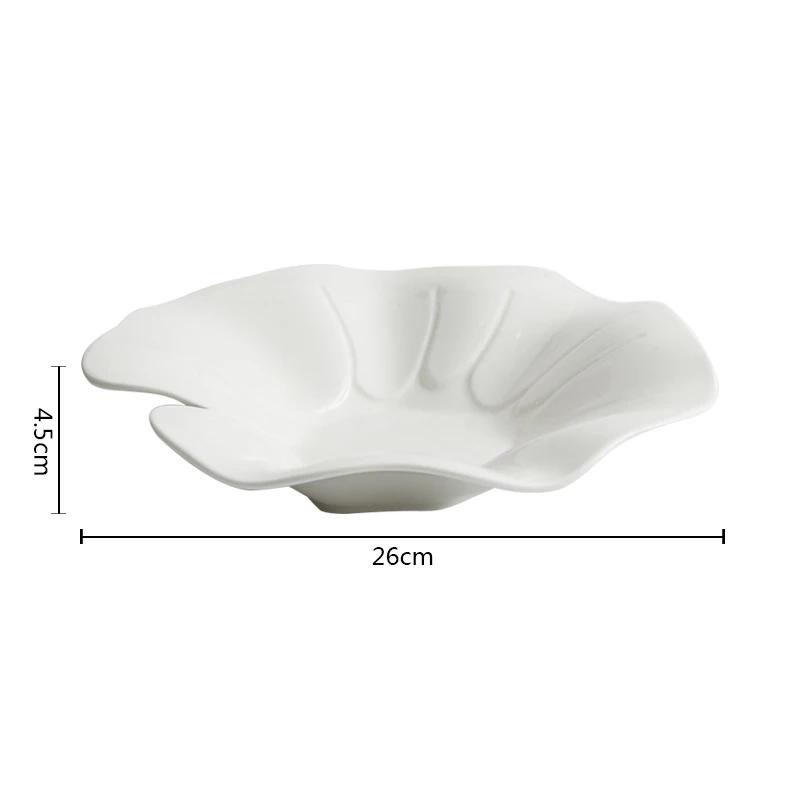 

Неправильная тарелка в виде листа лотоса Керамическая посуда Салатная тарелка Десертные тарелки для закусок Толстая тарелка для супа Художественная концепция столовой посуды