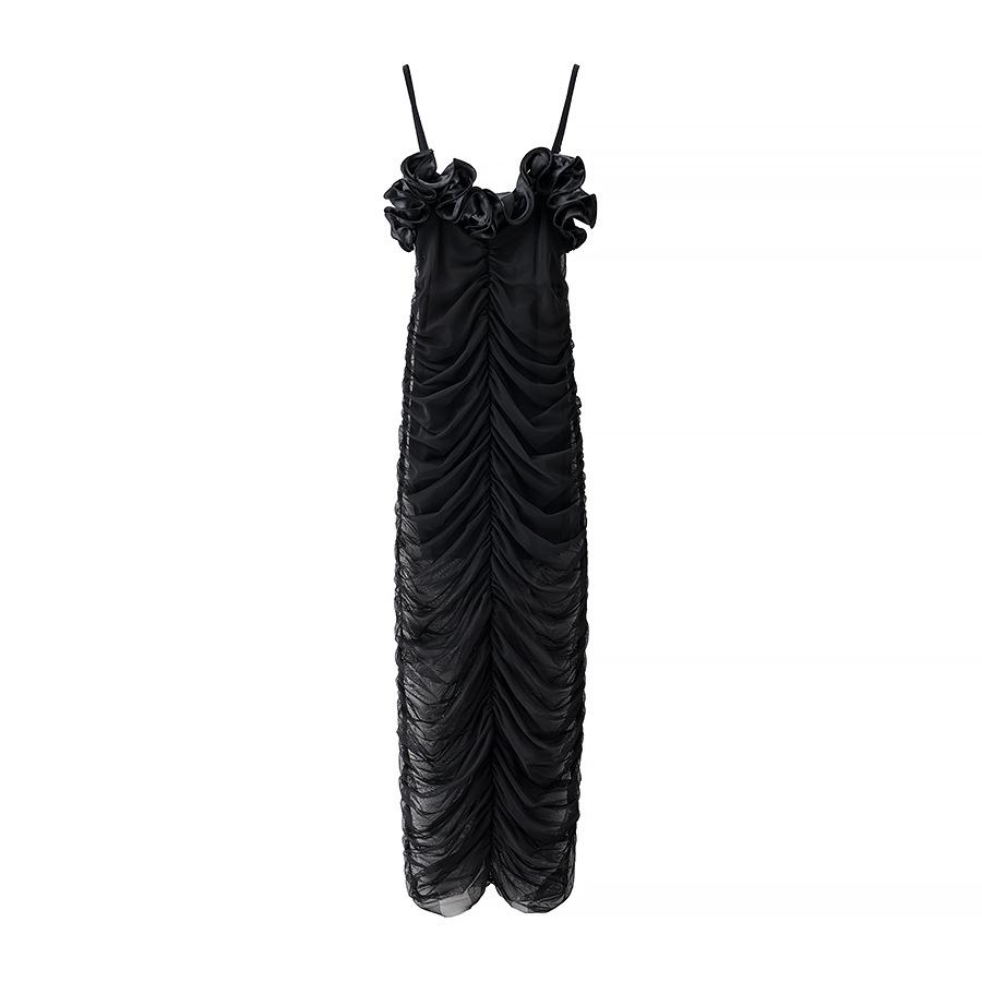 Schwarzes trägerloses gerafftes hochtailliertes Abendkleid - Europäischer und amerikanischer Stil Damen langes Kleid