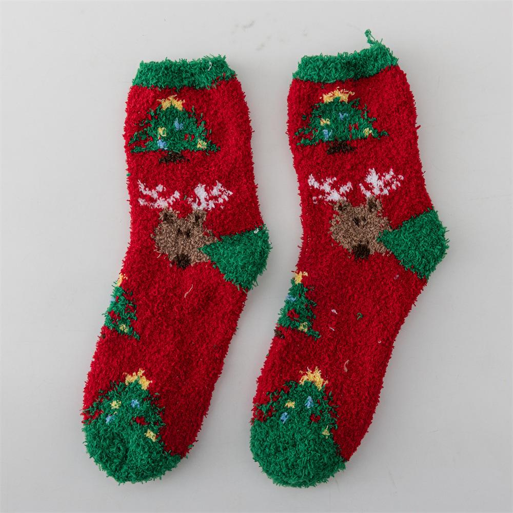 Cozy Coral Fleece Christmas Socks: Velvet Santa Half-Sided, Warm Floor Stockings for Autumn & Winter