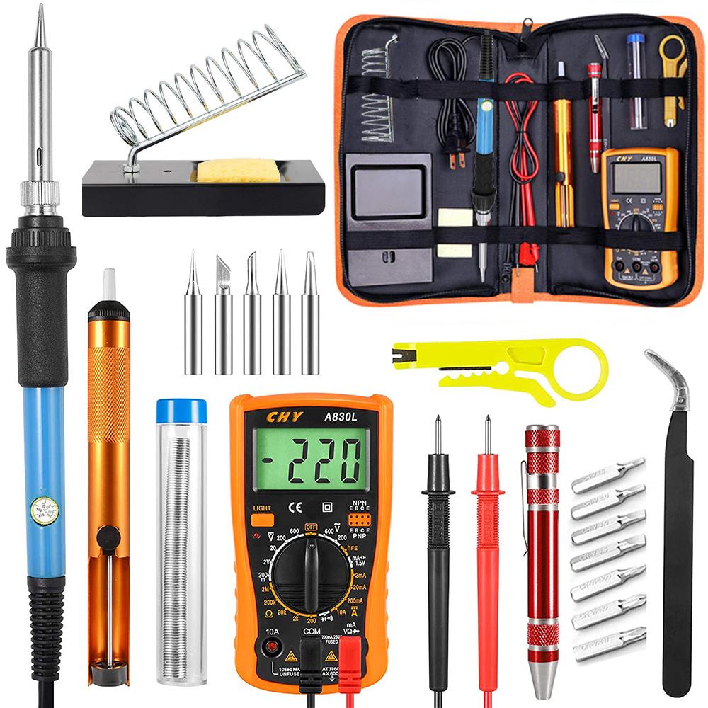Electric Soldering Iron Tool Kit 60W Welding Desoldering Pump Multimeter Set