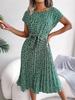 Abito stampato con scollo a O, elegante abito attillato per le donne, a maniche corte, abiti larghi, abito casual