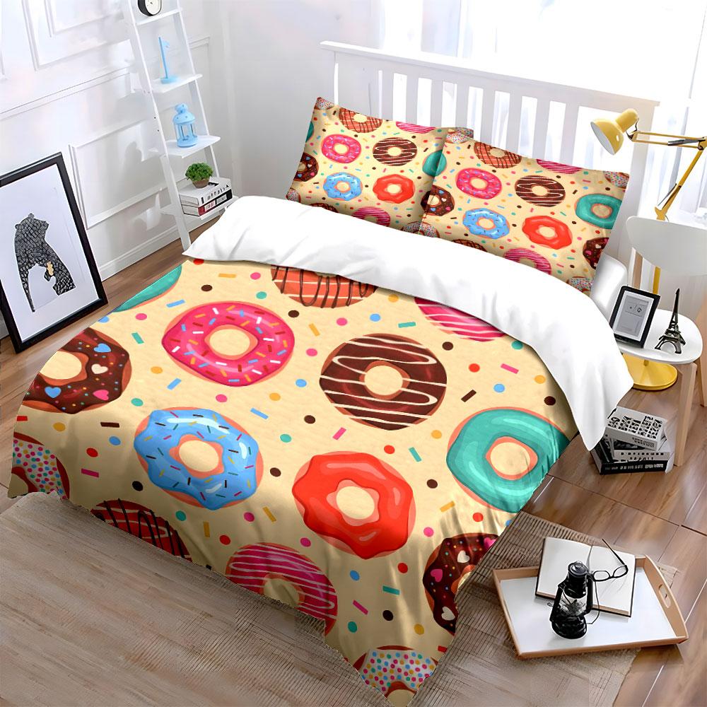 Colorful Donut-Themed Design Trio  Kid'S And Adults' Bedroom Decor, Exquisite Three-Piece Bedding Set Gift