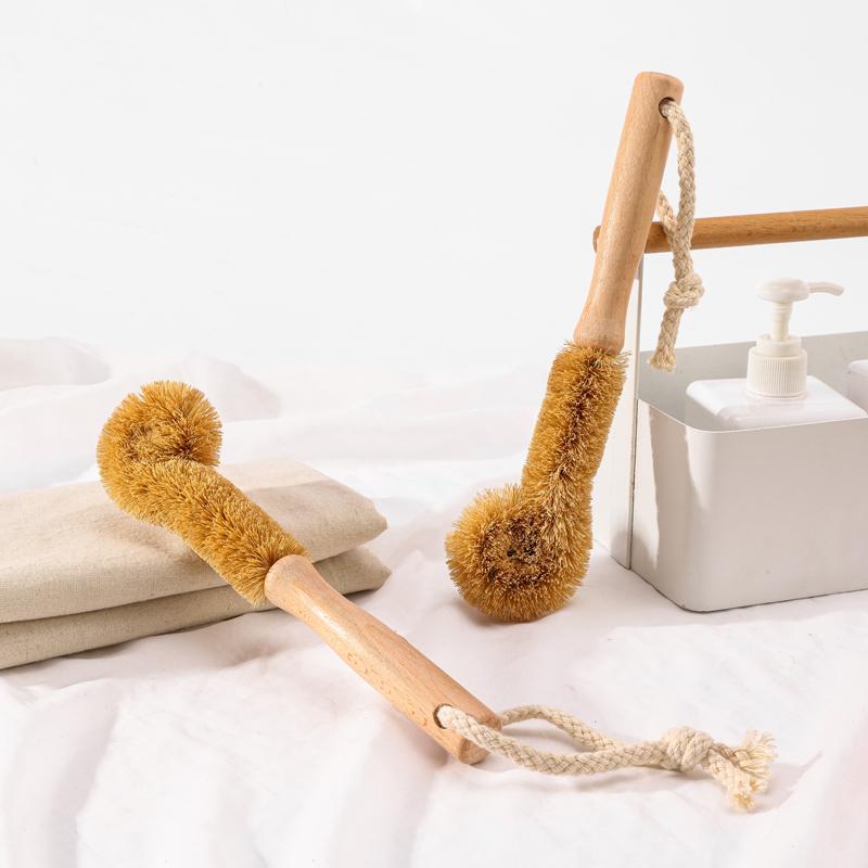 Eco-friendly Custom Logo Coconut Fiber Sisal Bottle Brush Long Handle Beech Wood Kitchen Scrub Brushes Natural Cleaning Brushes