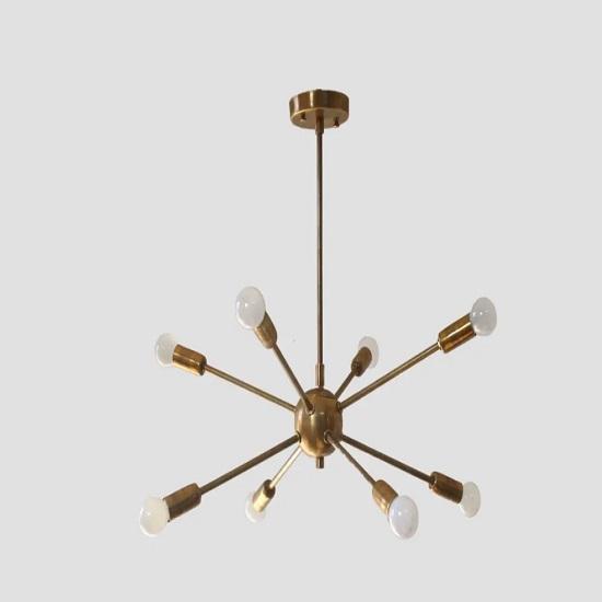 Lustre Sputnik à 8 lumières | Plafonnier en laiton moderne du milieu du siècle