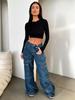 Women's High-Waisted Retro Cargo Jeans, Wide-Leg, Floor-Length Spicy Girl Style