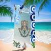 Boho Hamsa Hand & Böser Blick Strandtuch Saugfähig Schnelltrocknend Mikrofaser Blau Floral Meeresmuster Decke für Picknick & Outdoor