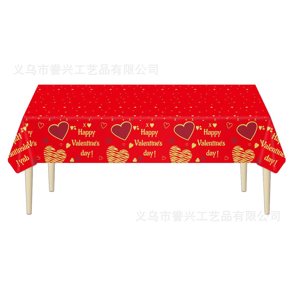 Valentine'S Day Themed Party Tablecloth Couple Valentine'S Day Disposable Pe Tablecloth Decoration Waterproof And Oil-Proof Party Arrangement