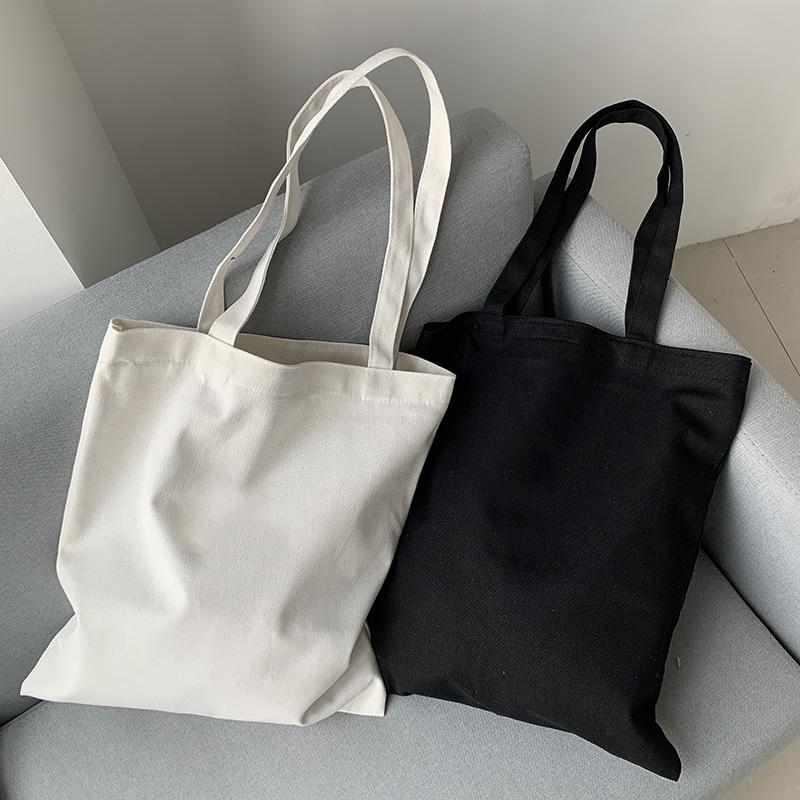 Fashion Canvas Shoulder Bag Harajuku Solid Color Canvas Shopping Bag Casual Large Capacity Schoolbag Tote