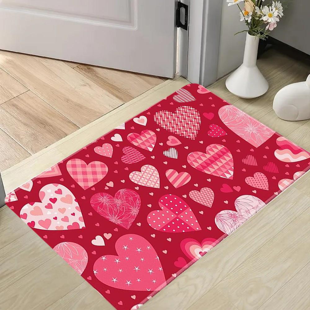 Love Heart Pattern Door Mat Romantic Letter Heart Entrance Carpet Soft Non-Slip Girly Valentine Home Decor Floor Rug for Hallway