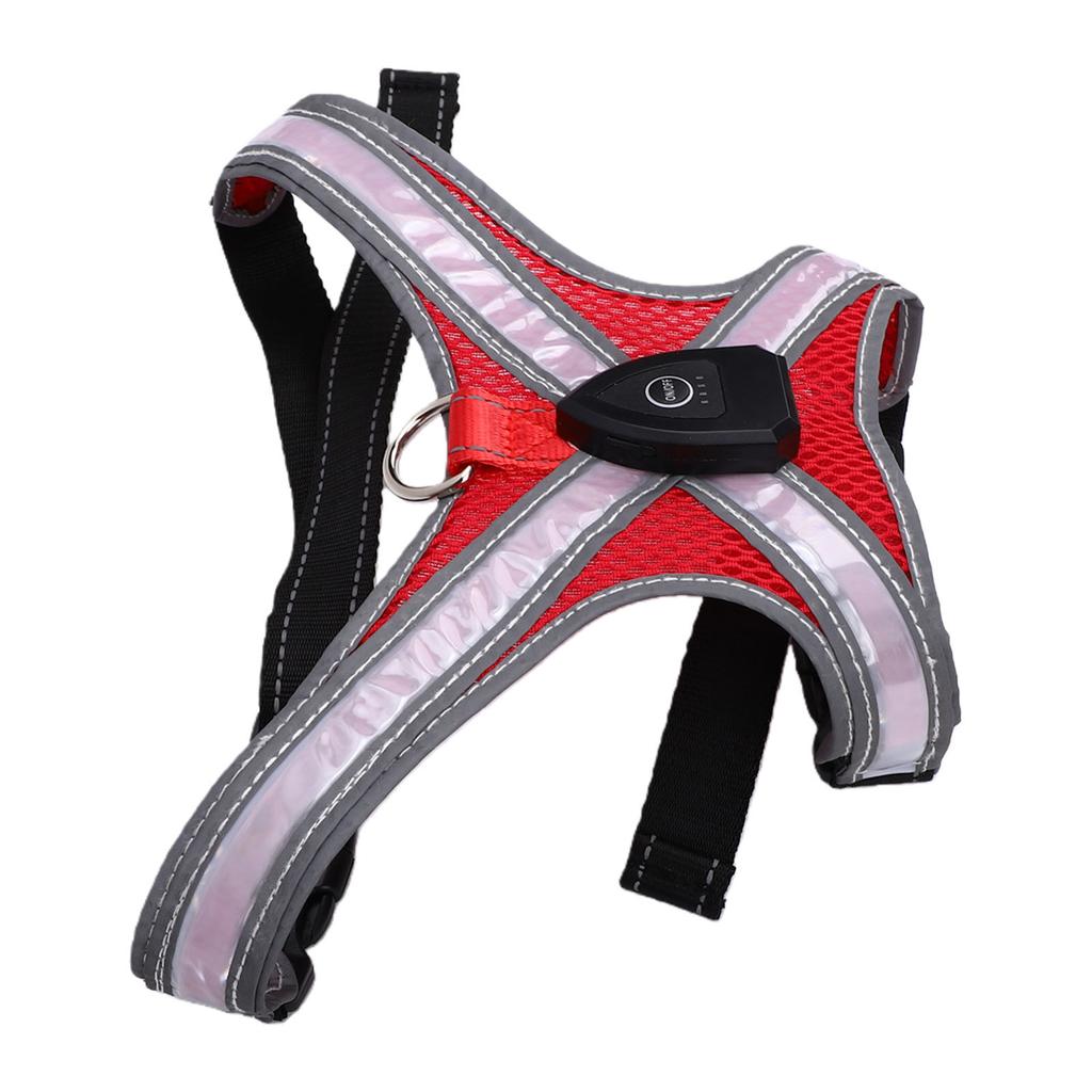 LED Illuminated Dog Harness Light Up Vest for Pet Dog Night Walking USB Rechargeable Adjustable Lightweight Red