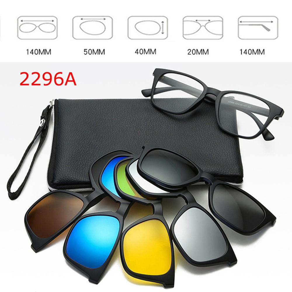 6 In 1 Polarized Sunglasses Men Women Magnetic Clip On Glasses TR90 Optical Prescription Eyeglass Frames Magnet Clips