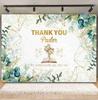 First Holy Communion Backdrop Thanks Pastor God Bless Green Leaf Cross Boy Girl Baby Baptism Party Decor Photography Background20