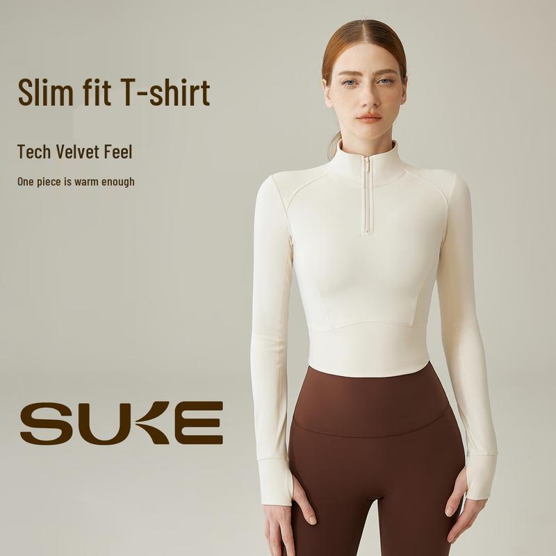 SUKE Women s Fleece-Lined Long Sleeve Sports Top S