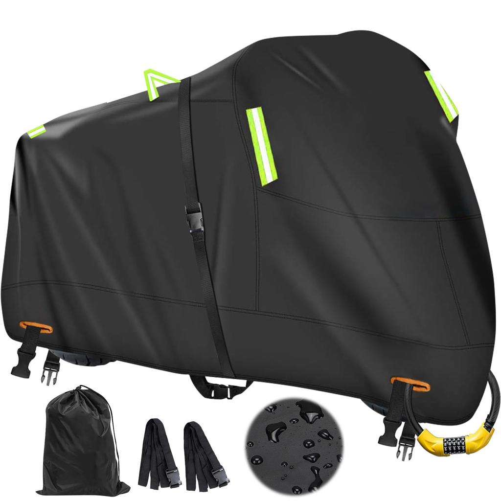 Motorcycle Cover, 3M Windproof Belt Included, Thick, Waterproof, Bicycle Cover, Strong Windproof, Large, UV
