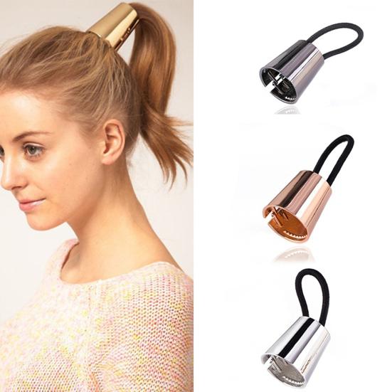 Trendiger Damen-Haarclip aus Legierung mit Horn-Design, dehnbarer Zopfgummi, elastisches Seil, Haarband