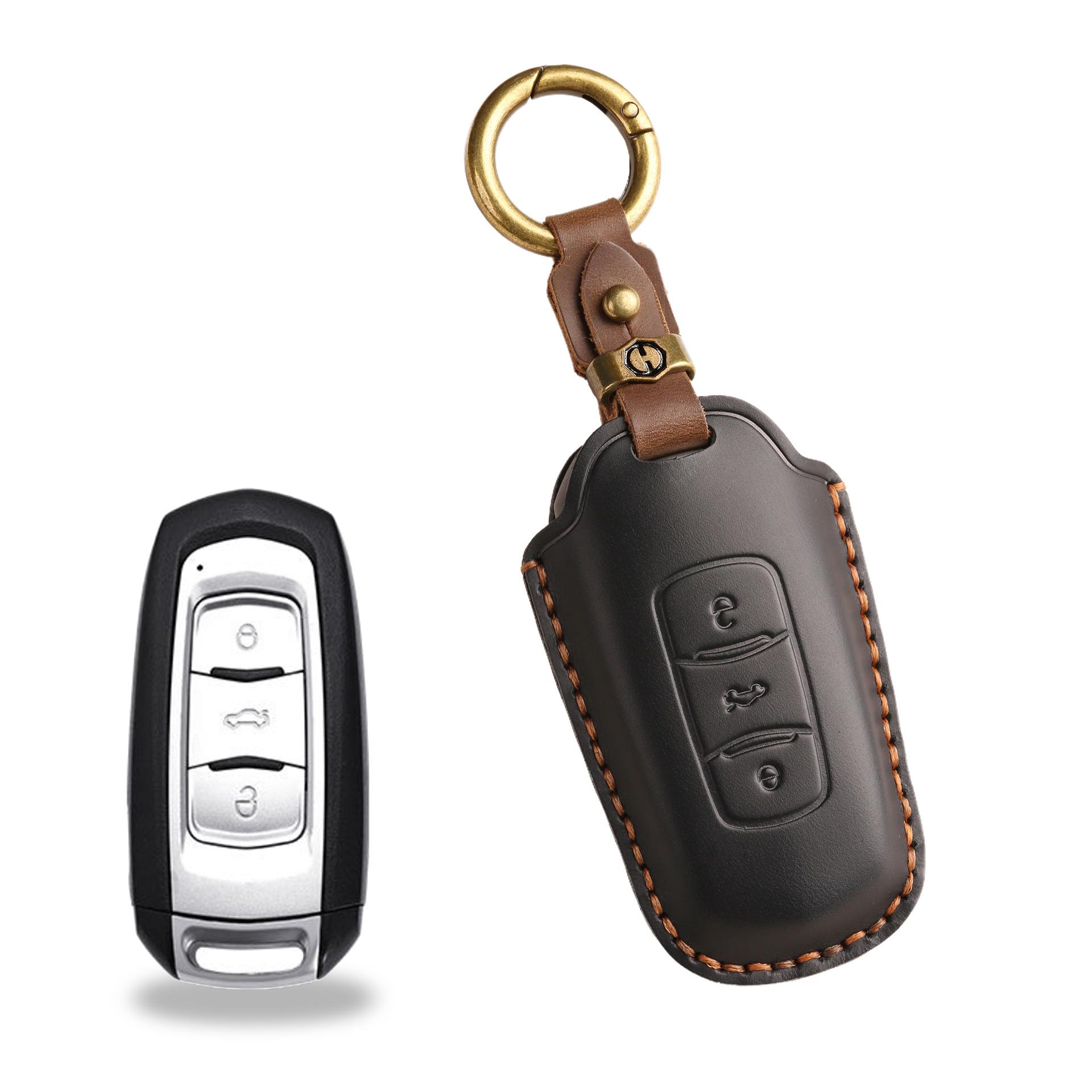 

Новый ретро чехол для ключей подходит для старого автомобиля Geely, из натуральной коровьей кожи, полностью ручной работы, чехол-кольцо для защиты ключей. чёрный