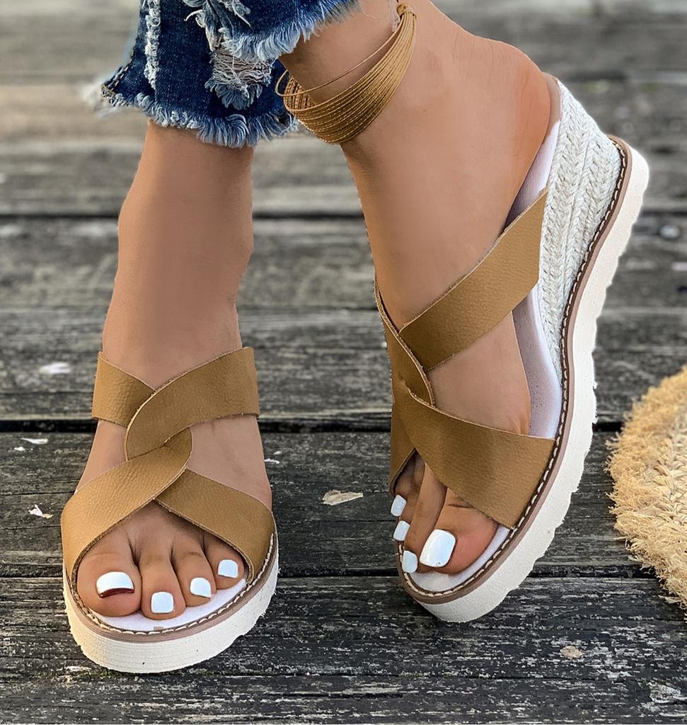 Damen Mode Dicke Sohle Hausschuhe Minimal Runde Spitze Offene Zehen Keilabsatz Schuhe Lässig Leicht Outdoor Wandersandalen