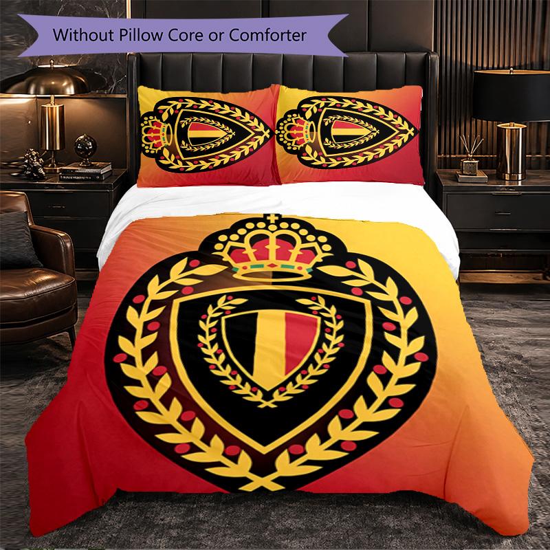 Belgium Football Pattern 3 Pieces Bedding Set Soft Microfiber Duvet Cover with Pillow Cases for Bedroom