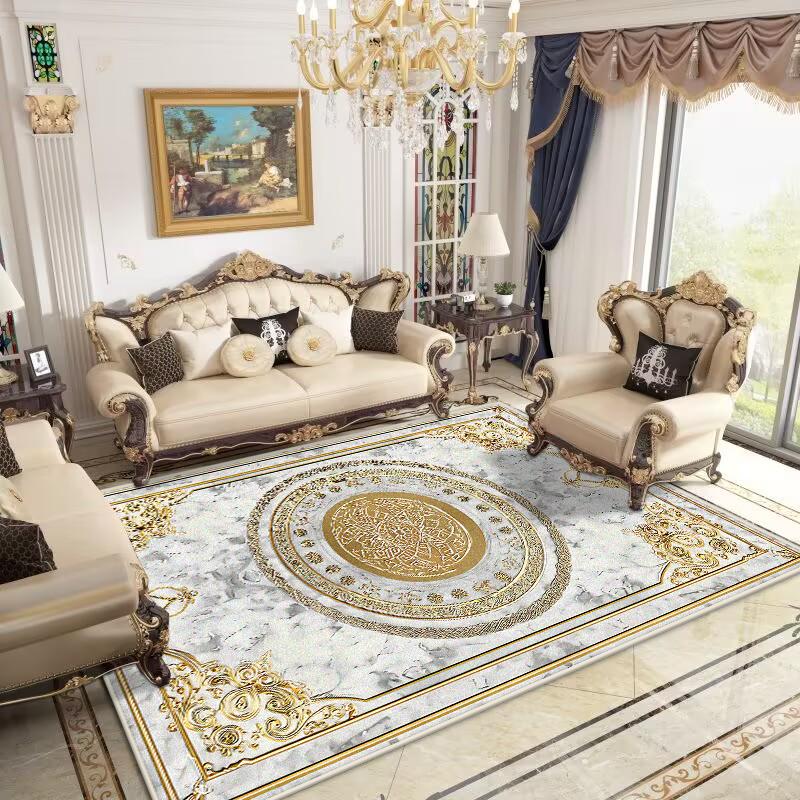 Retro European Carpets for Living Room Washable Carpet Home Bedroom Decoration Luxury Gold Large Rug 200x300 Non-slip Bath Mat