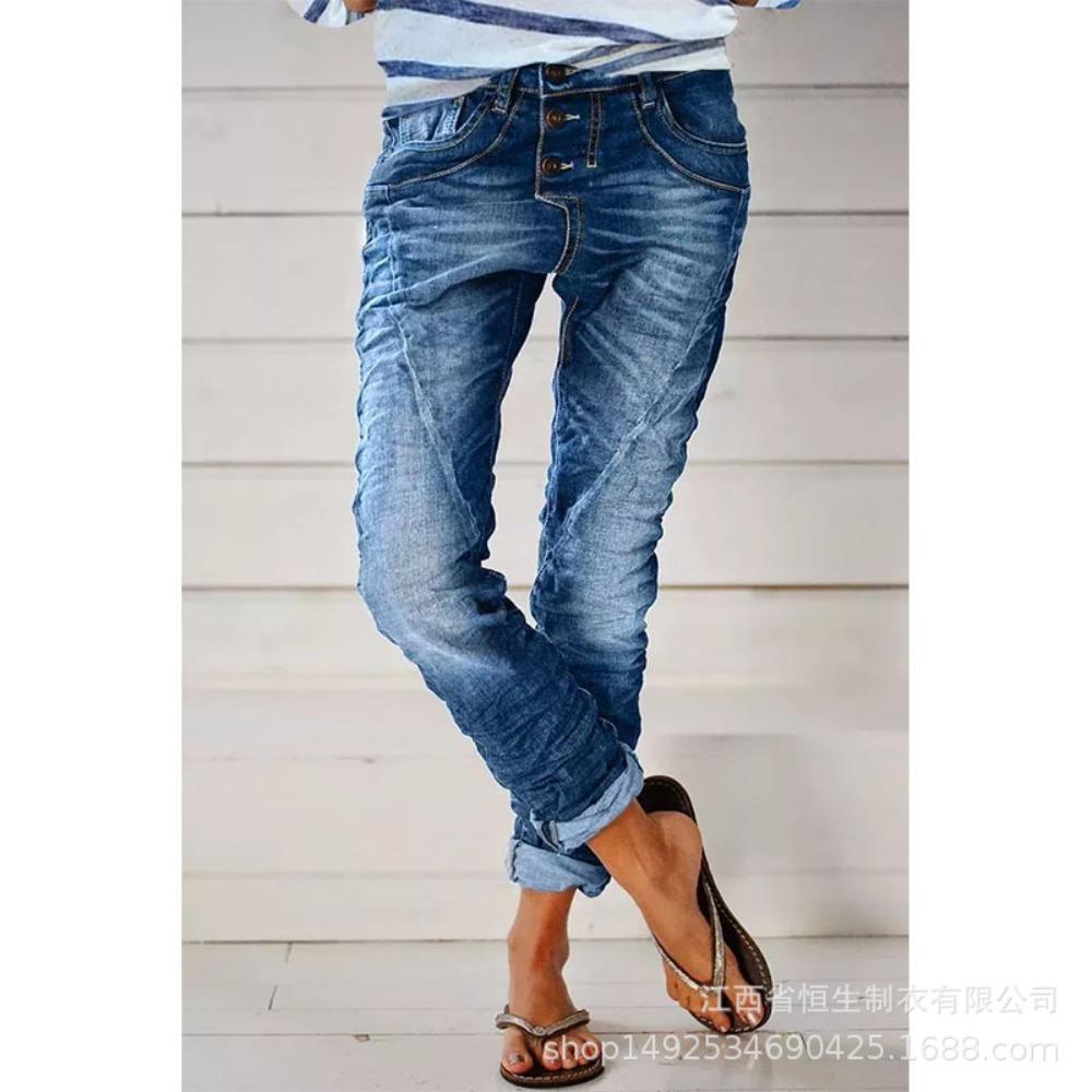 Dámské bootcut džíny s vysokým pasem Vintage zvonové kalhoty Vysoce strečové prané džínové dlouhé kalhoty s více předními knoflíky