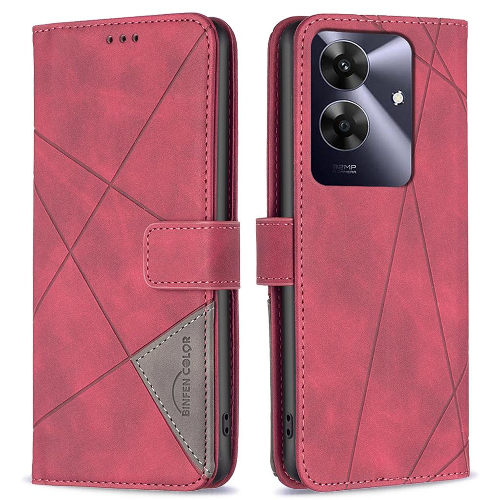 BINFEN COLOR For Realme Note 60/C61 4G Phone Cases Wallet Stand Geometry Imprinted Leather Cover