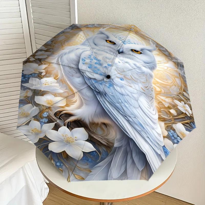 1PC Owl Fantasy Automatic Open/Close Umbrella with Windproof, 8-Rib Sturdy Canopy, Durable Ribs, Fashionable Design, Outdoor Accessory, Fun Prin, Holi