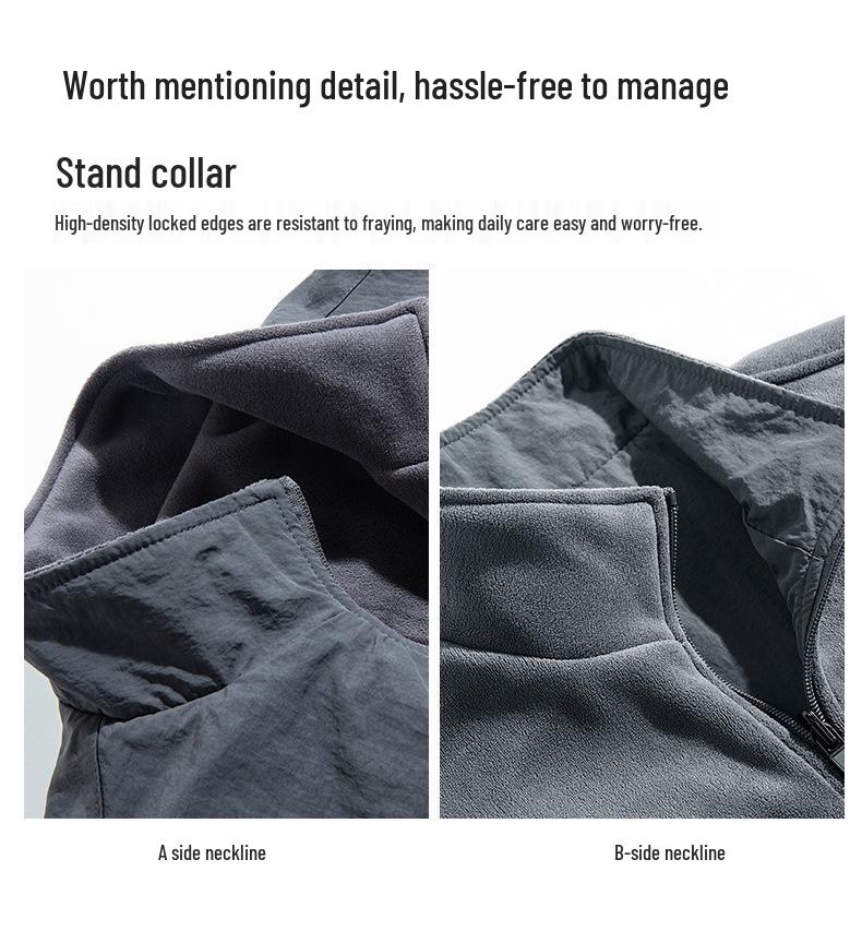 Autumn 2025 Men's Double-Sided Nylon Stand Collar Jacket - Loose Fit with Plush Lining for Middle-aged and Elderly