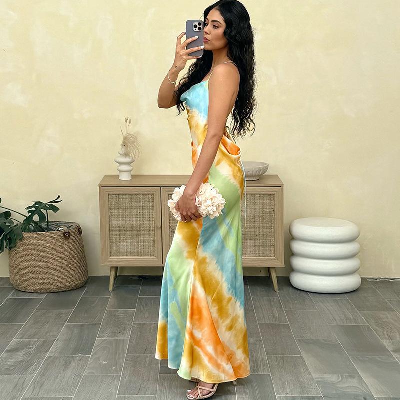 European and American Style Summer Women's Clothing New Fashion Personality Street Sexy Low Cut Slim Neck Halter Dress