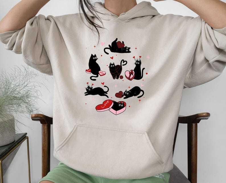 Women's Trendy Cat Valentine Hoodie - Autumn/Winter Long-Sleeve Fashion Top
