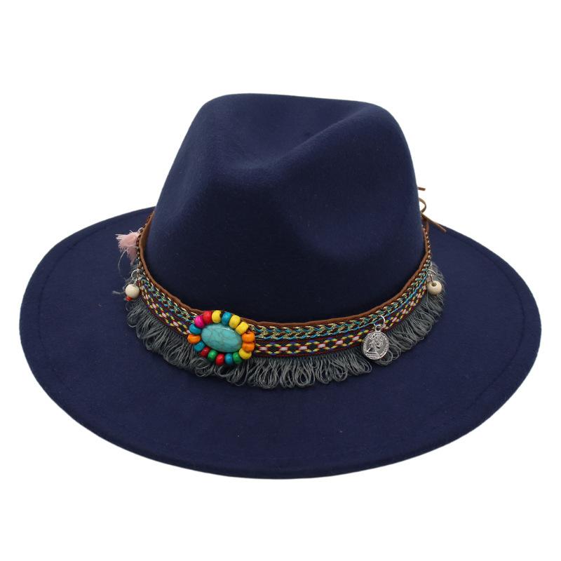 Ethnic Style Top Hat, Gem Decorated Jazz Hat, Men'S And Women'S Felt Hats, Mongolian Plush Hats, Fedora Hats Are Trendy