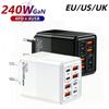 240W 8-in-1 USB-C-Ladegerät Schnelllade-Telefonladegerät Netzteil für iPhone Samsung Xiaomi Huawei EU/US/UK-Stecker Wandladegerät