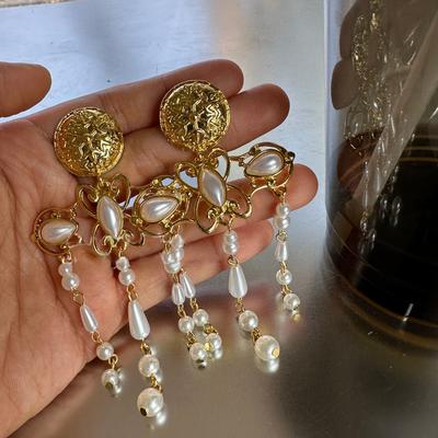 Brincos geométricos com franjas de pérola estilo corte brincos de temperamento vintage antigo brincos de moda novos