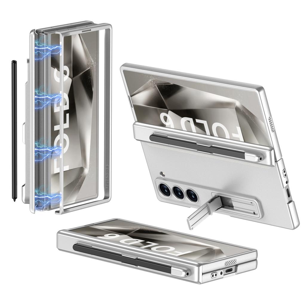 Samsung ZFold6 Mobile Phone Case Center Shaft Magnetic Suction Hinge Full Inclusive Pen Slot Anti-fall PC Hard Shell Fashion Folding Shell