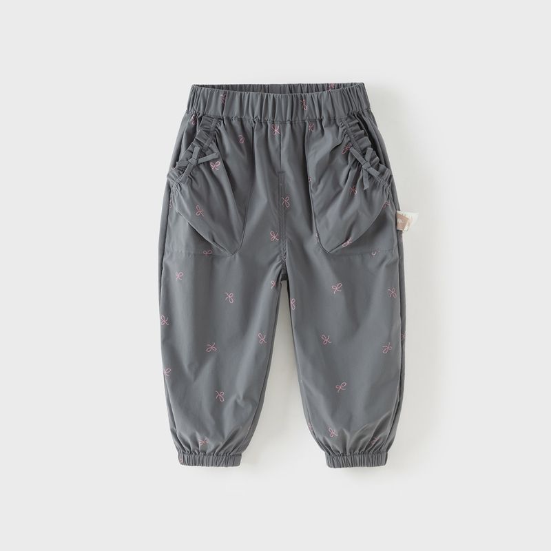 David Bella Girls  Class a Pants 2026 Spring New Casual Pants Children s Printed Jogger Pants Baby Long Pants Dark Gray [Ready in Stock] 130