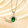 New Geometric Square Zircon Emerald Necklace Women Luxury Rhombus Pendant Elegant Long Sweater Chain Jewelry