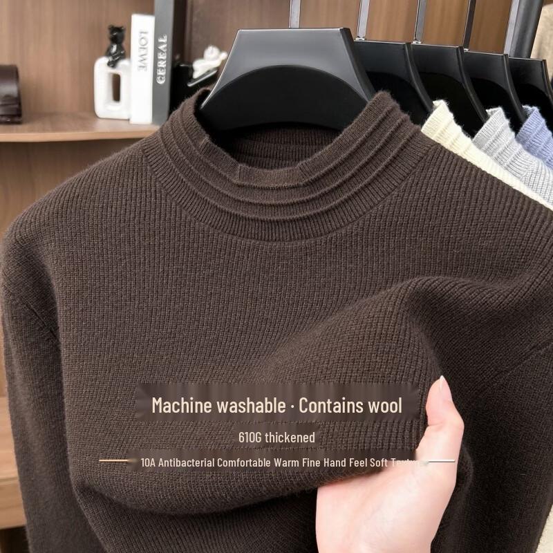 Hengyuanxiang Men's Thickened Mock Neck Sweater with 10A Antibacterial