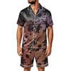 Men's Halloween Pajama Set Short Sleeve Striped Plaid Print Satin Two Piece with Pockets Loose Fit Sleepwear